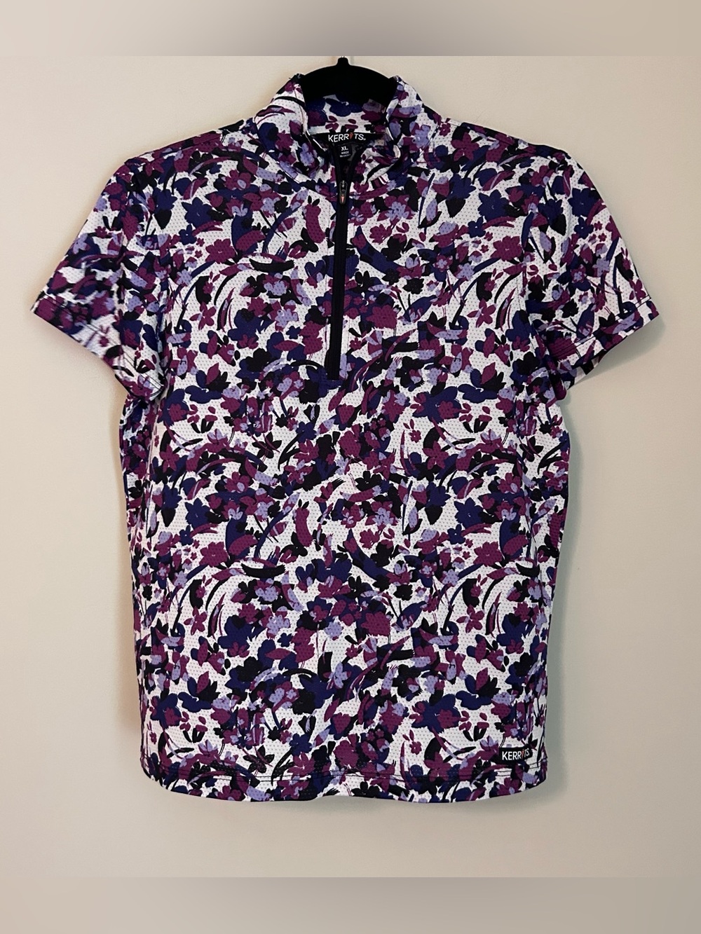 Kerrits Purple Floral Short Sleeve Zip Riding Top